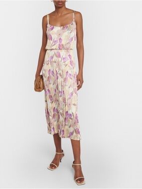 Floral pleated midi dress S
